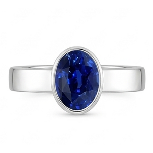 Natural Solitaire Gemstone Ring Ceylon Sapphire Bezel Set 2.50 Carats