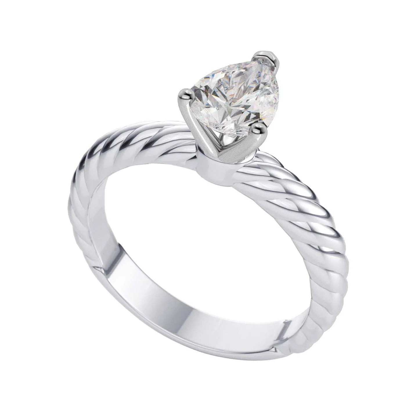 Natural Solitaire Pear Diamond 1.50 Carat Wedding Ring Rope Style Shank