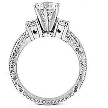 Natural Three Stone Engagement Ring Antique Style White Gold 14K