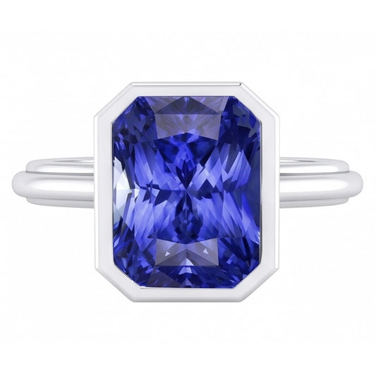 Natural Women's Gold Solitaire Ring Radiant Cut Sapphire Bezel Set 2.50 Carats