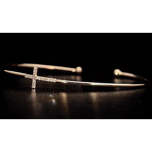 Natural Yellow Gold Bangle 1 Carat Cross Women Jewelry New