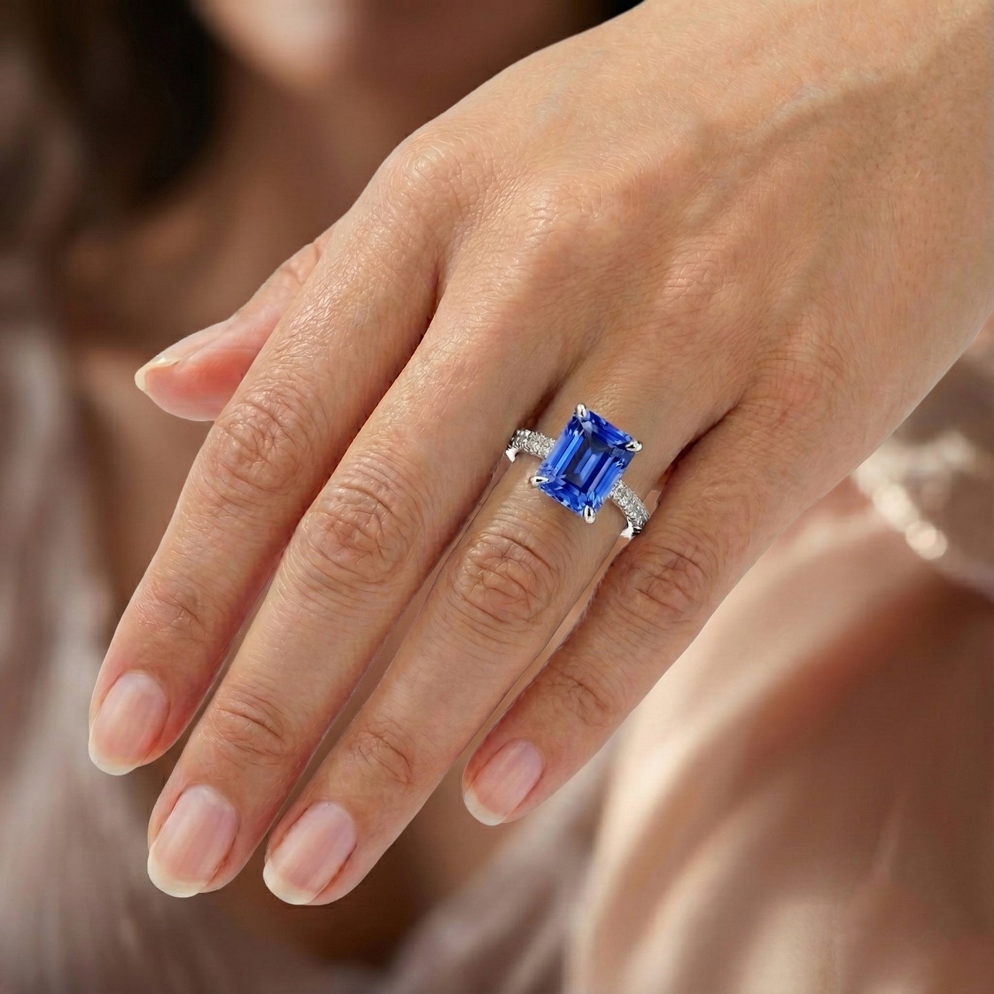 Natural Earth Mined Diamond Engagement Ring 5 Carats Radiant Sapphire Gemstone Jewellery