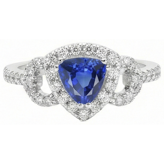 Natural Earth Mined Diamond Halo Trillion Srilanka Sapphire Ring 3 Carats Accented Jewellery