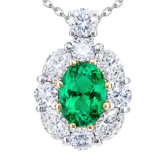 Natural Emerald Stone Pendant Necklace 6 ct 14 Karat Two Tone Gold – main view