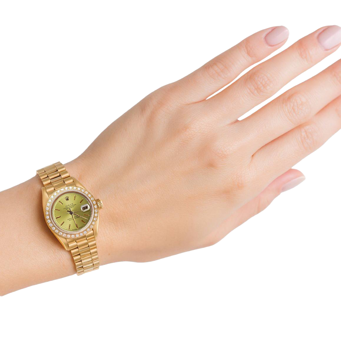 Natural Earth Mined Diamond Bezel Champagne Stick Dial Rolex Watch Dj Presidential P2