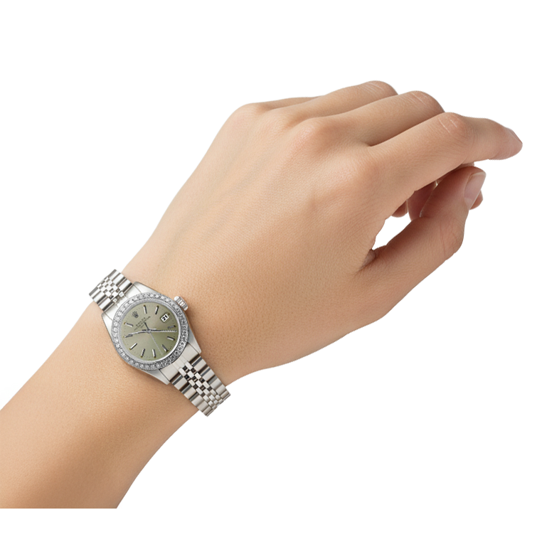 Natural Earth Mined Diamond Bezel Gray Stick Dial Date Watch Stainless Steel Jubilee P2