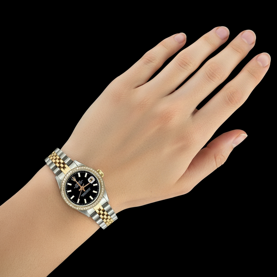 Natural Earth Mined Diamond Bezel Rolex Datejust Lady Watch Dial Jubilee Ss & Gold P2