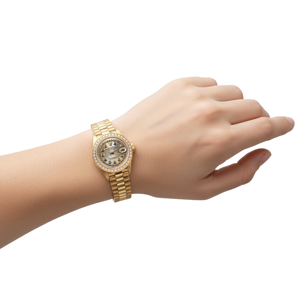 Natural Earth Mined Diamond Bezel Rolex Dj Model President Style Watch Double Row Dial