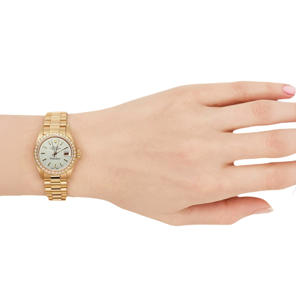 Natural Earth Mined Diamond Bezel Rolex Dj Presidential Style Watch White Stick Dial G