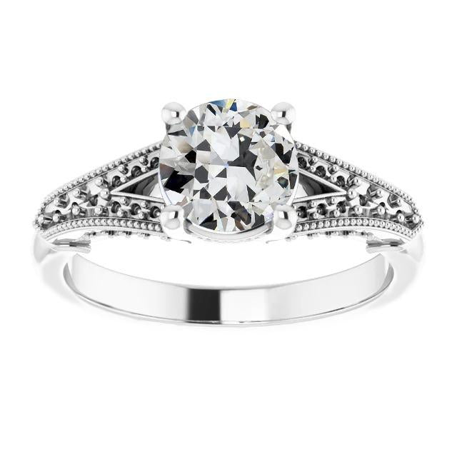 Old Cut Natural Diamond Solitaire Ring Beaded Style Split Shank 2 Carats