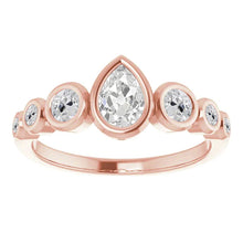 Old Cut Pear & Round Natural Earth Mined Diamond Bubble Ring Band Bezel Set 4 Carats