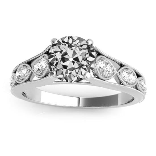 Old Cut Real Natural Earth Mined Diamond Anniversary Ring 4 Prong Set 2.75 Carats Milgrain