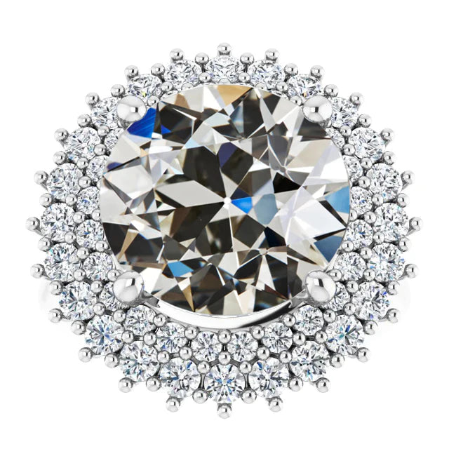 Old Cut Real Diamond Double Halo Ring 4 Prong Set 7.50 Carats