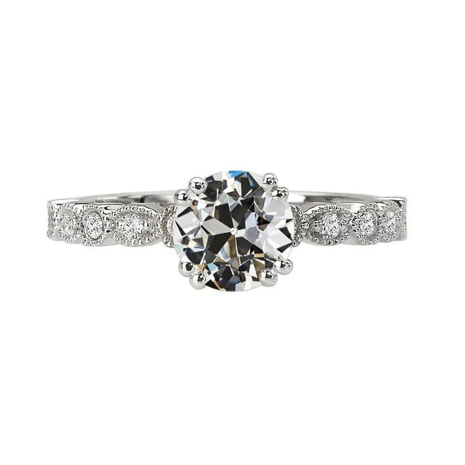 Old Cut Real Diamond Wedding Ring Double Prong Set 3 Carats Milgrain