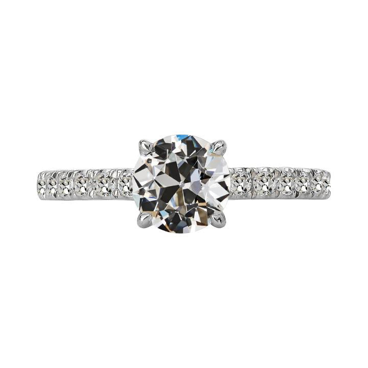 Old Cut Round Natural Earth Mined Diamond Ring With Accents 14K Gold 4 Carats