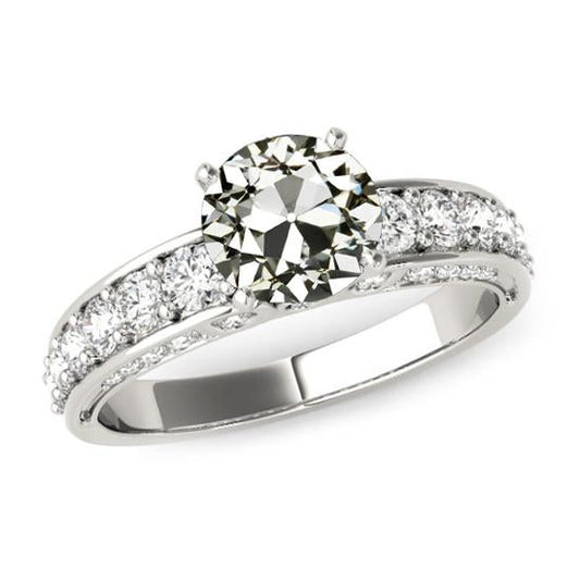 Old Mine Cut Real Natural Earth Mined Diamond Ring With Accents 14K Gold 5 Carats