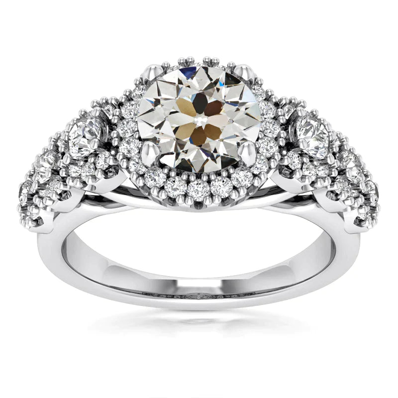 Old Miner Natural Earth Mined Diamond Halo Ring Cathedral Set Gold Jewellery 5.50 Carats