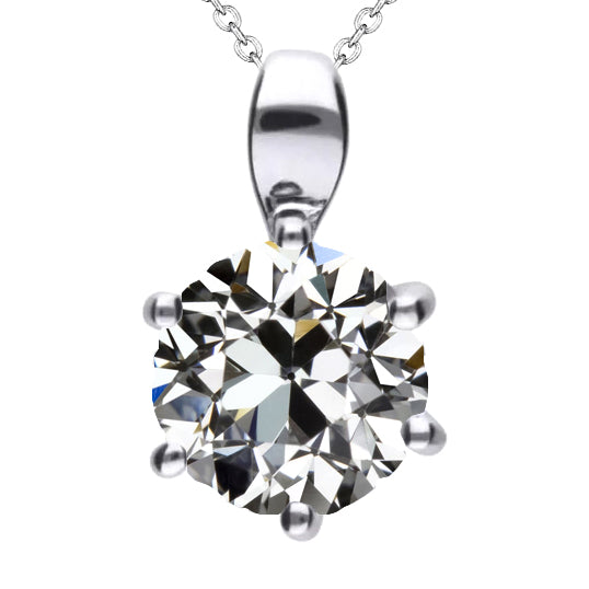 Brilliant Diamond Old Mine Cut Pendant Necklace in 14K White Gold – main view
