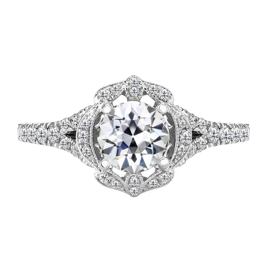 Diamond Antique Cushion Halo Ring in 14K White Gold – main view