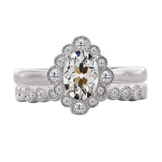 Fine Diamond Antique Cushion Halo Setting Ring in 14K White Gold – main view