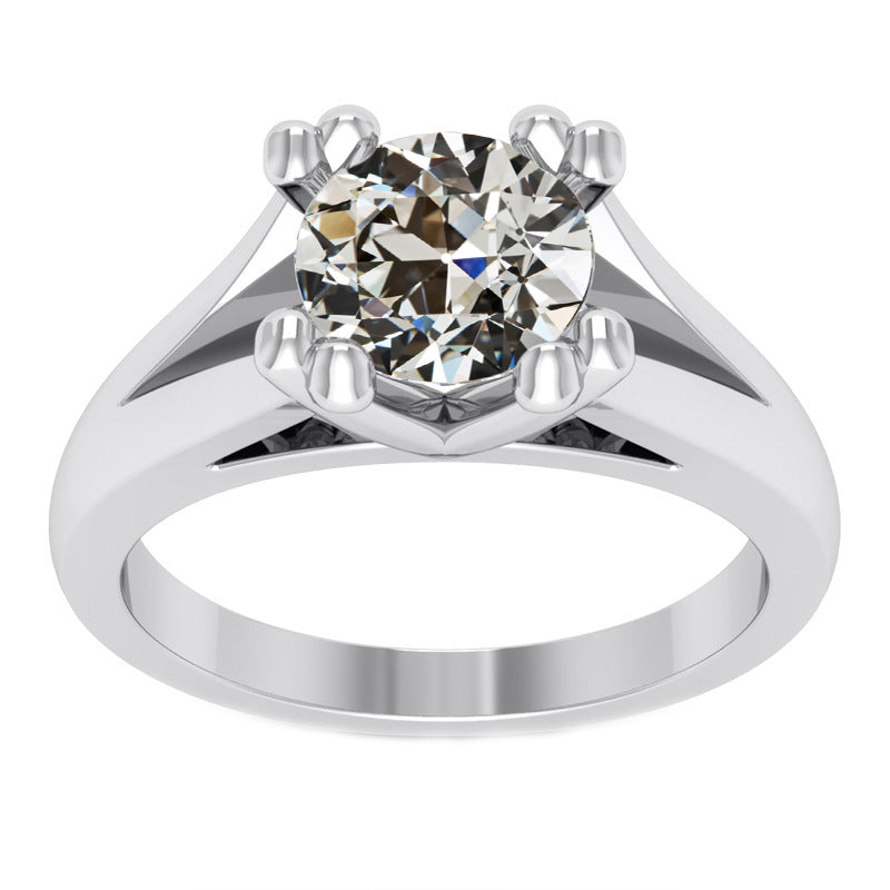 Brilliant Diamond Old Mine Cut Single Stone Ring in 14K White Gold – main view