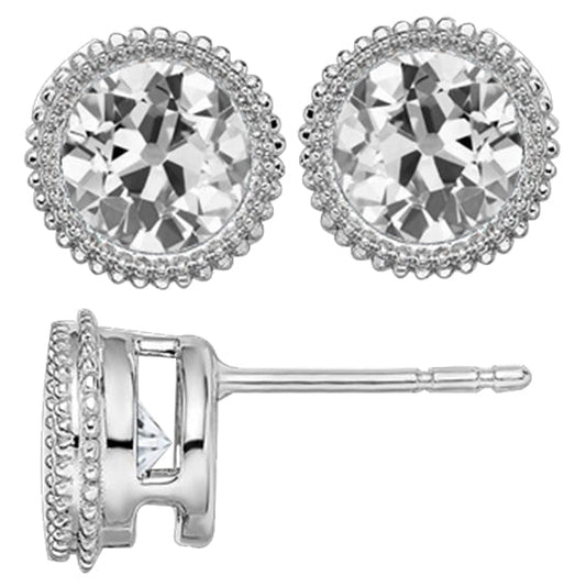 Brilliant Diamond Antique Cushion Earrings in 14K White Gold – main view