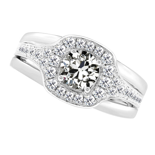 Diamond Antique Cushion Halo Setting Ring in 14K White Gold – main view