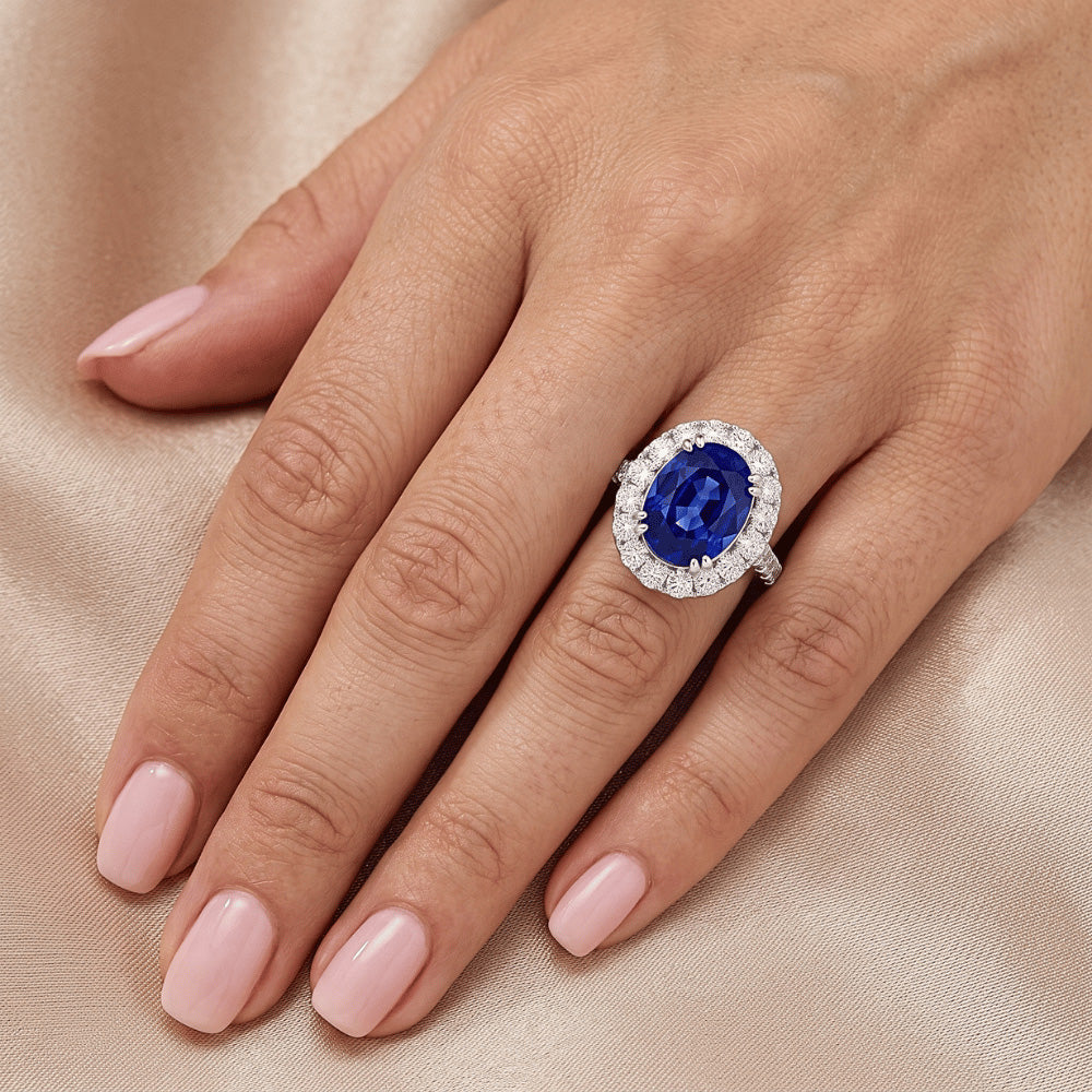 Oval 6 Carat Halo Sapphire Engagement Ring