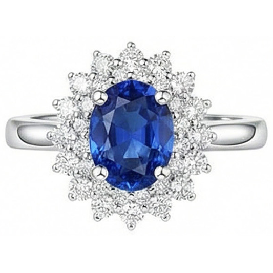 Oval And Round Cut 4 Ct Sri Lanka Sapphire Natural Earth Mined DIAMOND ( NOT LAB GROWN )s Halo Ring