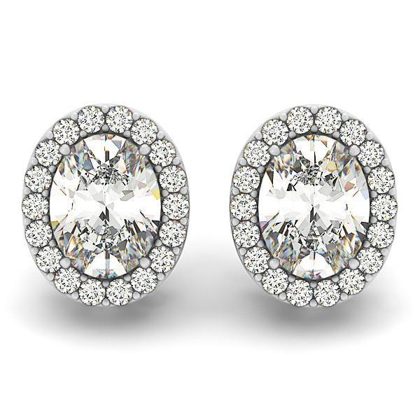 Oval And Round Halo Genuine Diamond Stud Earring 2.90 Carat White Gold 14K