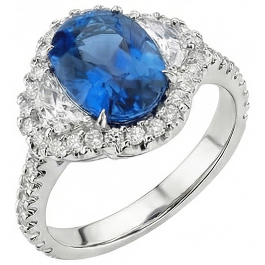 Oval Blue Sapphire And Natural Earth Mined DIAMOND ( NOT LAB GROWN ) Ring White Gold Jewellery 2 Ct.