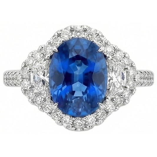 Oval Blue Sapphire And Natural Earth Mined DIAMOND ( NOT LAB GROWN ) Ring White Gold Jewellery 2 Ct.