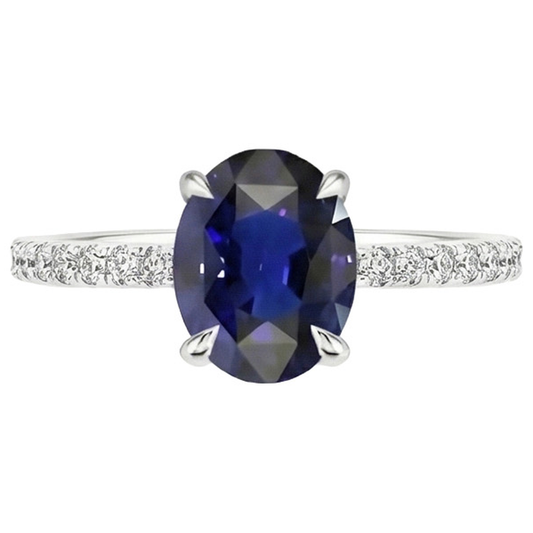 Oval Blue Sapphire Natural Earth Mined Diamond Engagement Ring Claw Prong Setting 6 Carats