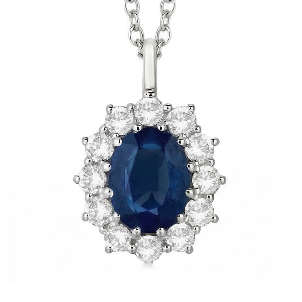 Oval Blue Sapphire With Natural Earth Mined Diamonds Pendant Necklace 2.70 Ct White Gold