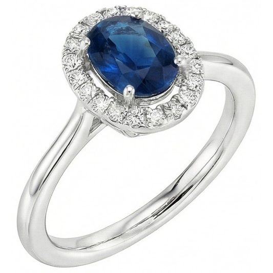 Oval Ceylon Sapphire Round Natural Earth Mined Diamonds 2.50 Carats Ring White Gold 14K