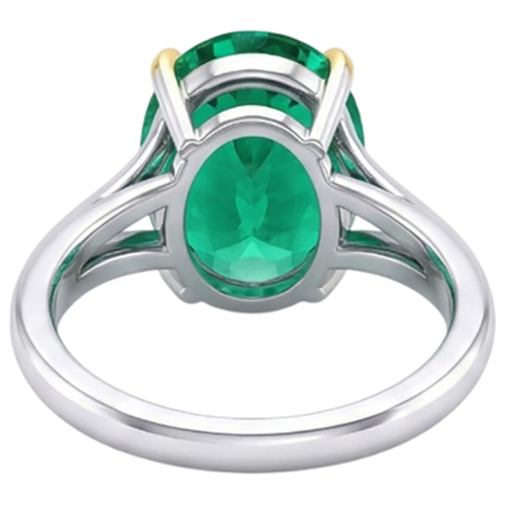 Fine Emerald Oval Cut Colored Stone Ring in 14 Karat Two Tone Gold – detail view