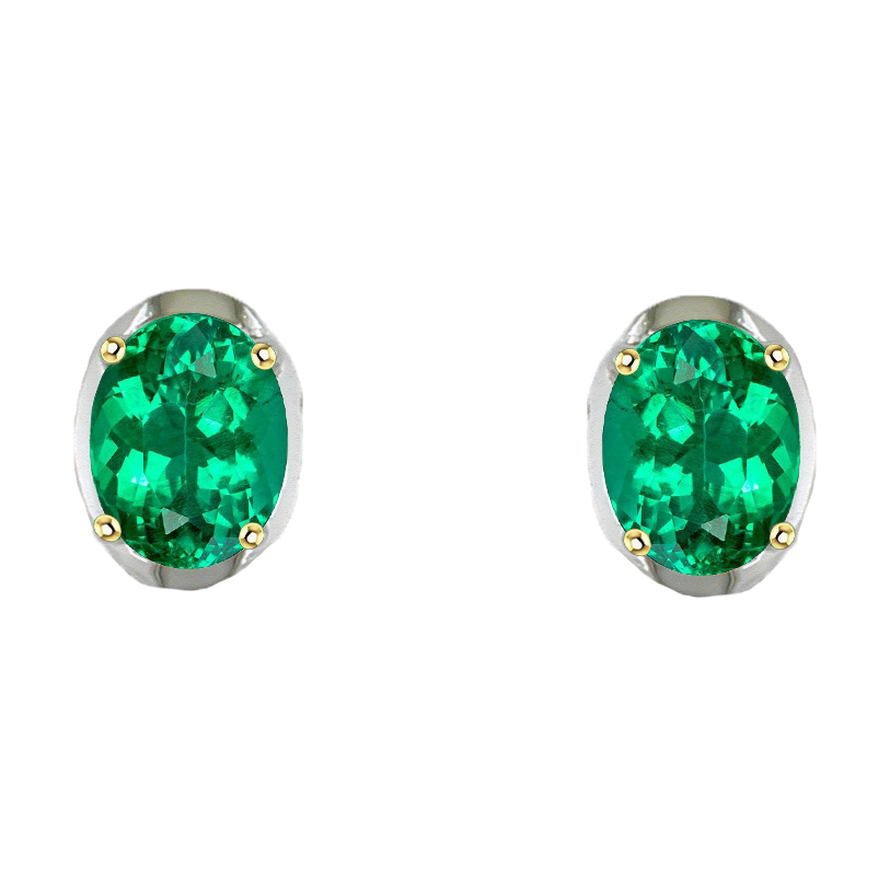 Emerald Oval Gemstone Earring in Two-Tone 14K Gold – main view