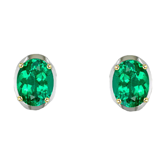 Emerald Oval Gemstone Earring in Two-Tone 14K Gold – main view