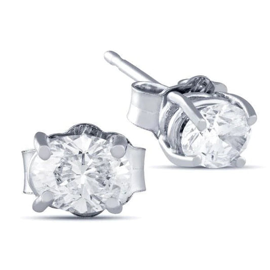 Oval Cut 3 Ct. Real Diamond Stud Earrings White Gold Fine Jewelry