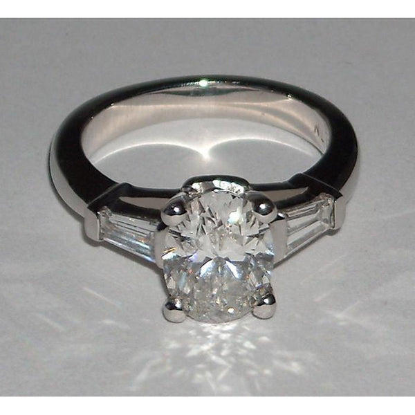 Oval Cut 3 Stone Real Diamond Womens Ring 2.01 Carats White Gold