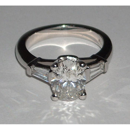 Oval Cut 3 Stone Real Diamond Womens Ring 2.01 Carats White Gold