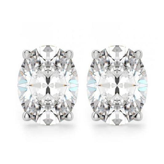 Oval Cut 3.5 Carats Real Diamond Stud Earrings White Gold Jewelry