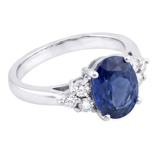 Oval Cut Ceylon Sapphire And Round Natural Earth Mined DIAMOND ( NOT LAB GROWN )s Engagement Ring 3.40 Ct