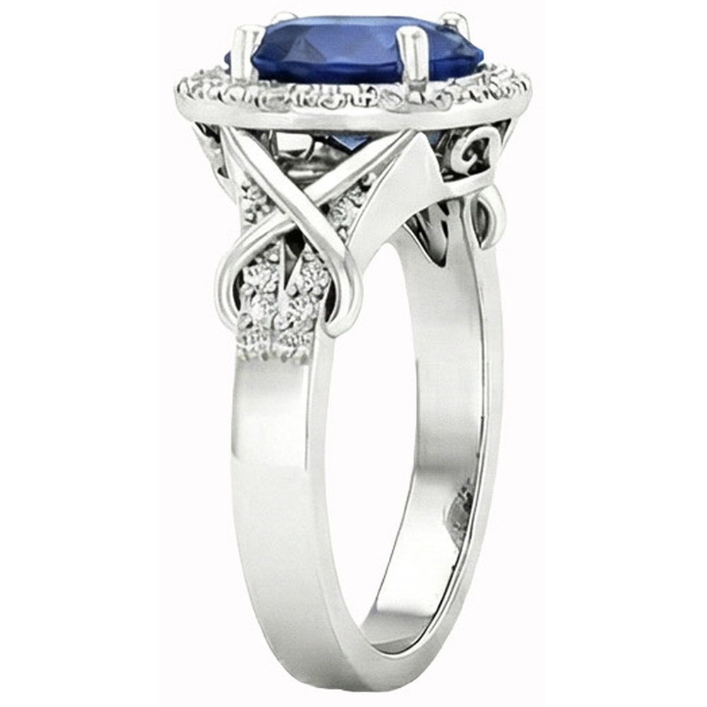 Oval Cut Ceylon Sapphire And Round Natural Earth Mined DIAMOND ( NOT LAB GROWN ) Ring Gold 1.80 Ct