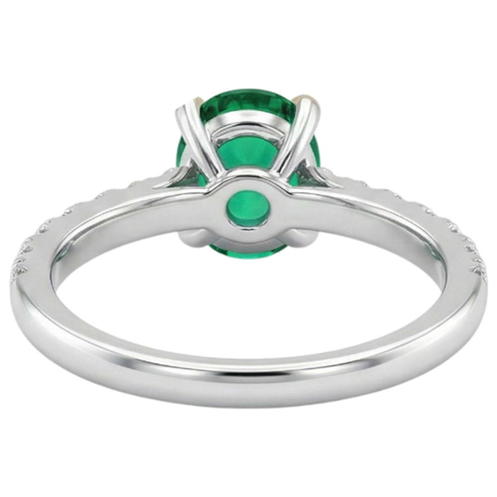 Oval Cut Colombian Emerald ring in Two-Tone 14K Gold – back view