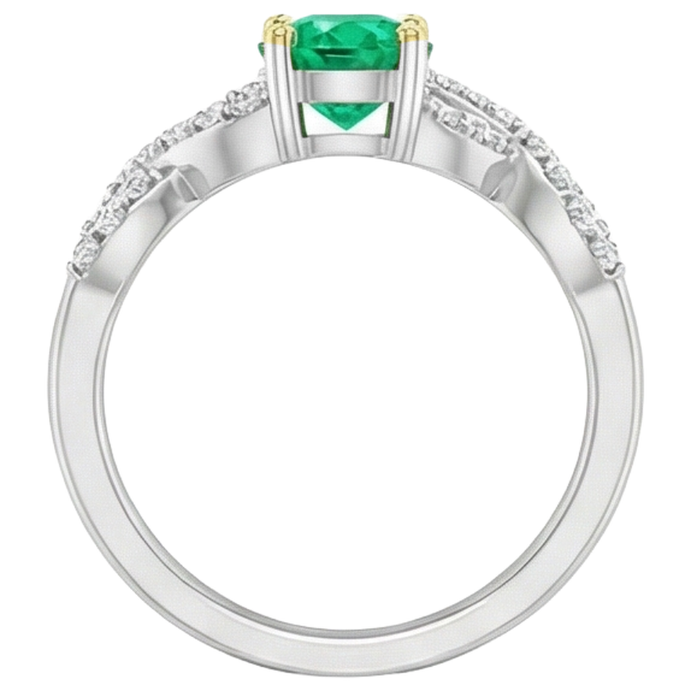 Natural Fine Emerald Colored Stone Ring 1 ct 14 Karat Two Tone Gold – back view