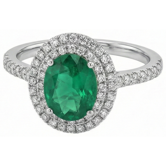 Oval Cut Green Emerald Halo Round Natural Earth Mined DIAMOND ( NOT LAB GROWN ) Gemstone Ring 4.35 Carat WG 14K