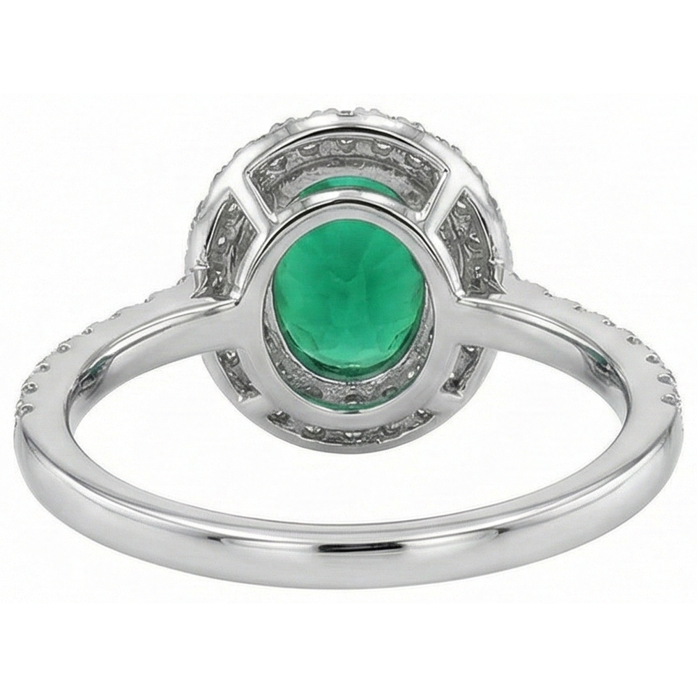 Oval Cut Green Emerald Halo Round Natural Earth Mined DIAMOND ( NOT LAB GROWN ) Gemstone Ring 4.35 Carat WG 14K