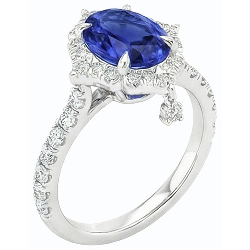 natural round sapphire 5.50ct ring on white background