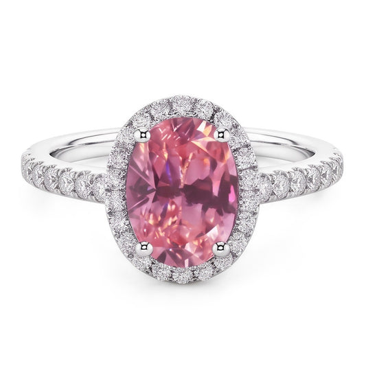 Oval Cut Pink Sapphire & Round Natural Earth Mined Diamonds 2.25 Ct Ring 14K White Gold
